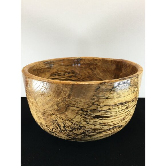 Vintage Wooden Spalted Oak Bowl Round Rustic Farmhouse Decor - Picture 3 of 8